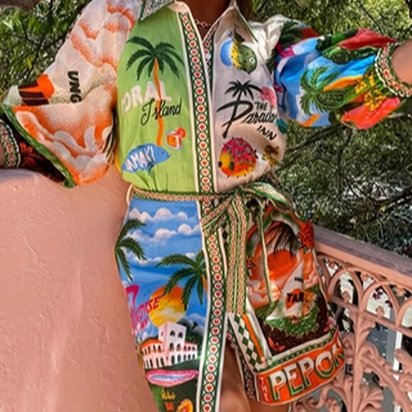 Dresses & Skirts - Multicolor Boho Women's Mini Dress Tropical Print